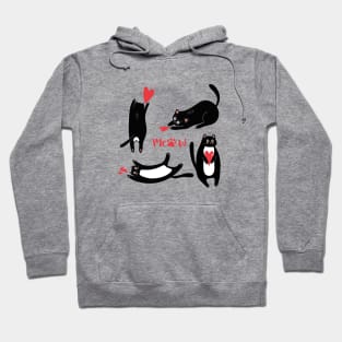 Cute black cats with heart and meow Hoodie